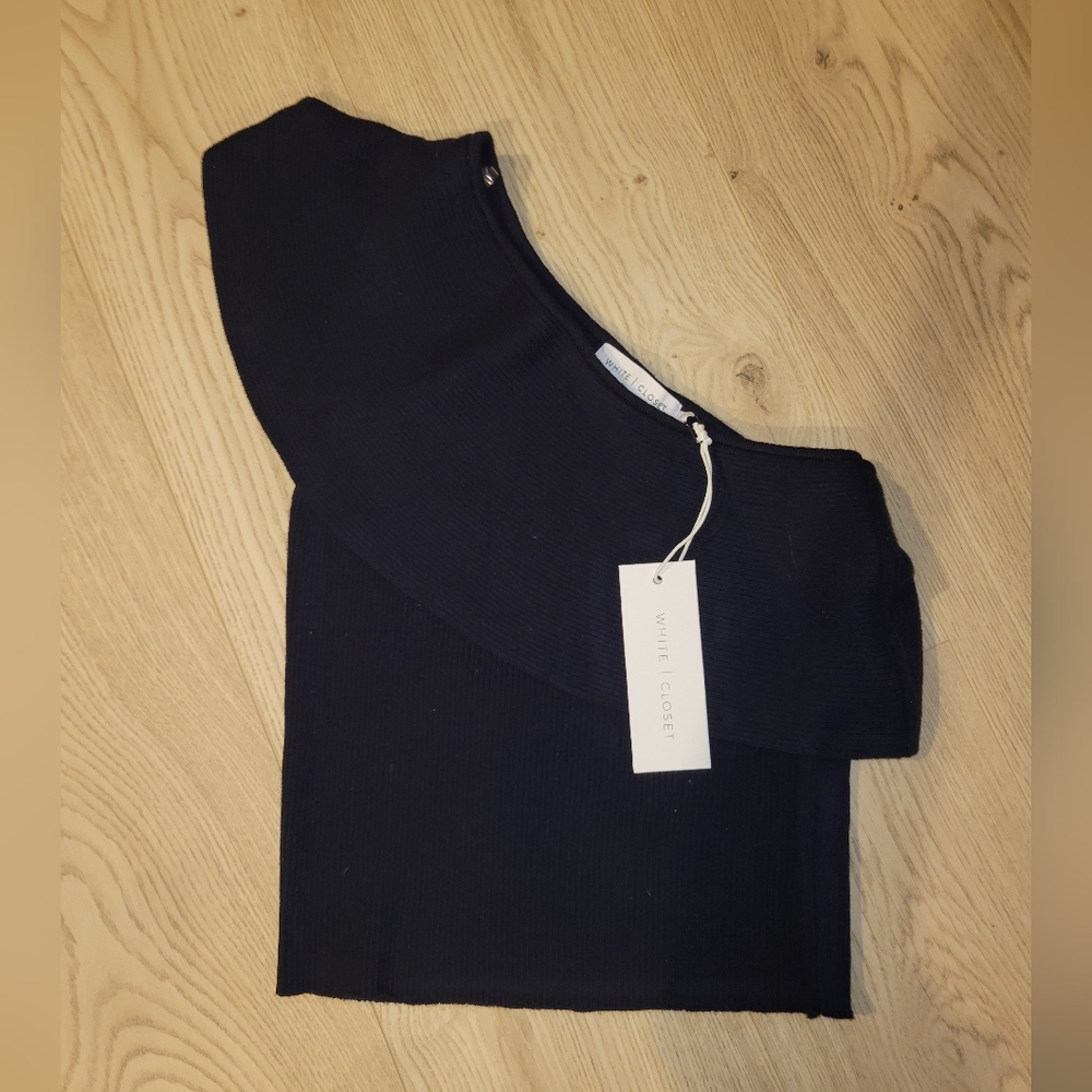 Navy Off-Shoulder Knit Blouse - WHITE | CLOSET - Australian Designer